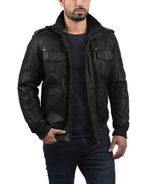 Solid Lederjacke SDCamash Lässige Bikerjacke mit Stehkragen - Schwarz