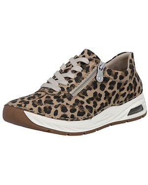 Rieker Sneaker Schnürschuh, Halbschuh Freizeitsneaker Im Leo-Look - Schwarz