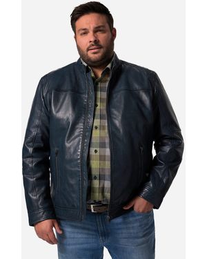 Men Plus Plus Men+ Lederjacke Leder Lammnappa Stehkragen bis 7XL - Blau