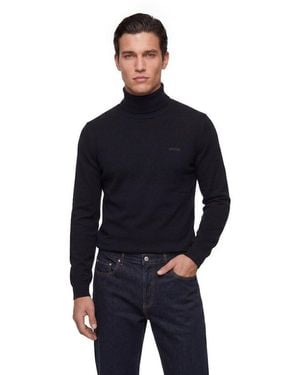 Guess Rollkragenpullover Mit Seide Und Wolle, Regular Fit, Logo-Schriftzug - Blau