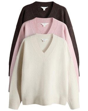 The Set V-Ausschnitt-Pullover Strickpullover Mit V-Ausschnitt, 3Er-Pack (3-Tlg) - Mehrfarbig