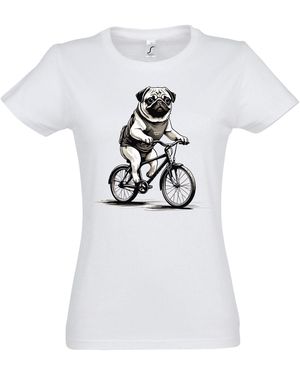 Youth Designz Print- Mops Fahrrad T-Shirt mit modischem Frontprint - Weiß