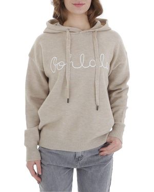 Ital-Design Freizeit (88578894) Kapuze Textprint Stretch Strickpullover in Beige - Grau