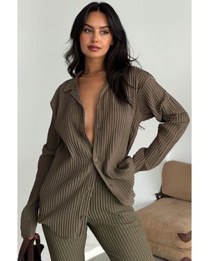 OSSY HOMER Oversize Basic Hemdbluse Set - Braun