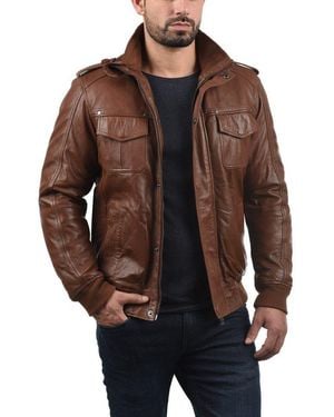 Solid Lederjacke Sdcamash Lässige Bikerjacke Mit Stehkragen - Braun