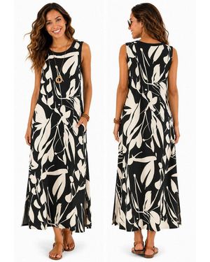 Sublevel Sommerkleid Ärmelloses Maxikleid Luftig Elegant Vielseitig 120Cm Lang Sommerkleid - Schwarz