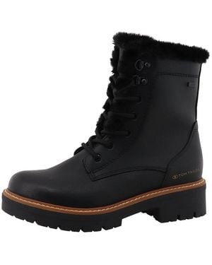 Tom Tailor Winterstiefelette Blockabsatz, Winterboots Mit Fellimitat Am Schaftrand - Schwarz