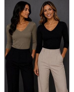 Flashlights V-Shirt (2Er-Pack) Unifarben, V-Ausschnitt, Basic-Stil, Aus Baumwolle, Im 2Er-Pack - Grau