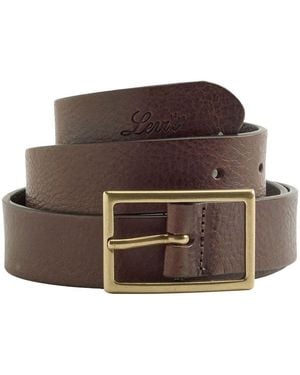 Levi's Ledergürtel RECTANGLE BELT mit goldfarbener Schließe und Logoprägung - Braun