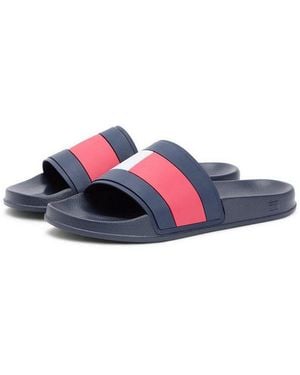 Tommy Hilfiger Core Hilfiger Flag Pool Slide Pantolette Strandschuh, Flats, Schlupfschuh - Blau