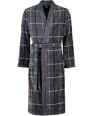 Cawö Herrenbademantel Karo 4853 Kimono Velours, Kimono, 100% Baumwolle - Schwarz