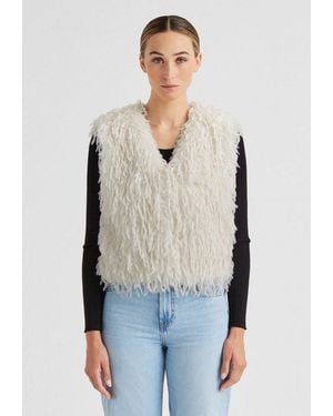 Milestone Fellimitatweste Msmichelle Damen Kunstfellweste Elegant, Feminin Lockere Passform - Weiß
