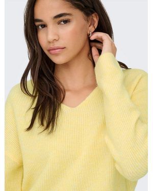ONLY Strickpullover Onlcamilla V-Neck L/S Pullover Knt Noos Materialmix, Regular Fit - Gelb