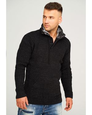 Carisma Strickpullover CRSORTLAND Grobstrick Troyer Pullover mit Kunstfell - Schwarz