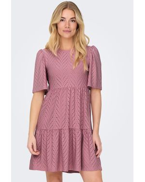 Jacqueline De Yong Shirtkleid Kleid mit Lochstickerei (lang) JDYCARLA CATHINKA /S DRESS JRS ATK - Pink