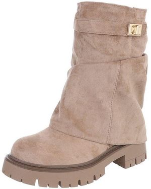 Ital-Design Damen Stiefelette Mit Profilsohle Und Riemendetail Westernstiefelette (92800498) Blockabsatz Stiefeletten - Braun