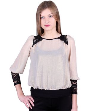 Sarcia.eu John Zack Gold schimmernde Spitzenbluse M - Weiß