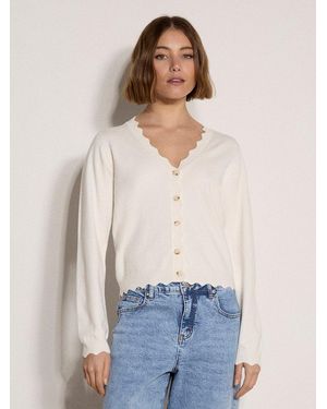 Apricot Cardigan Strickjacke Mit Wellenkante Einfarbig - Weiß