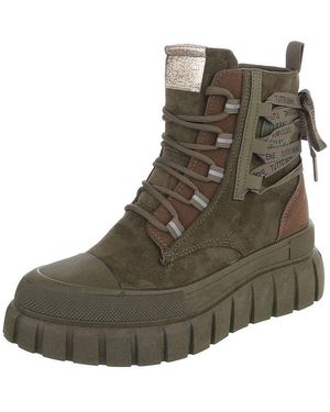 Ital-Design Damen Plateau-Bootie Mit Schnürung Und Riemen-Details Schnürstiefelette (92078931) Keilabsatz/Wedge Sneakers High - Grün