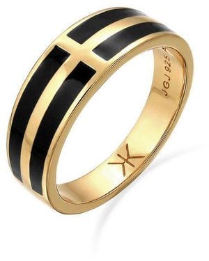 Kuzzoi Silberring Bandring Emaille Schwarz 925 Sterling Silber - Mettallic