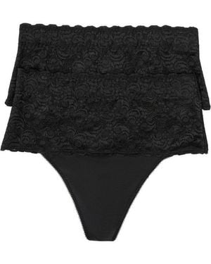 bonprix String (Packung, 2-St) Mit Breitem Spitzenbund, Elastisches Material, Figurbetonte Passform - Schwarz