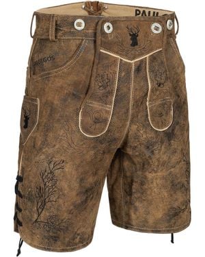 Paulgos Trachtenhose Lederhose Kurz mit Trägern 100% Echtleder - Grün