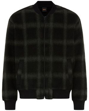 BOSS Bomberjacke Ze_Checkbomber Im Karodesign, Relaxed Fit, Mit Wollanteil - Schwarz