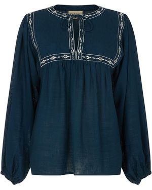 Raffya Hemdbluse Baez Billowy Sleeve Blouse - Blau
