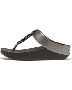 Fitflop Halo Bead-Circle Metallic Toe-Post Sandals Dianette Pool Slides, Pantolette Mit Dämpfender Zwischensohlentechnologie - Schwarz