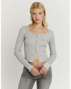 Tally Weijl Strickjacke Scavisadia Unifarbene Ripp-Optik, Bauchfrei Mit Silbernen Knöpfen - Grau