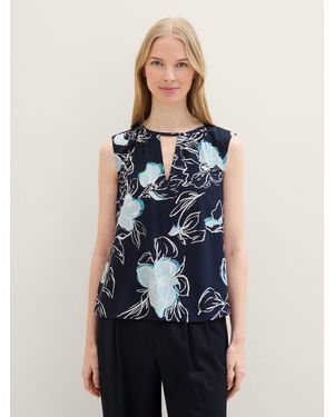 Tom Tailor Blusentop Bluse mit V-Ausschnitt - Blau