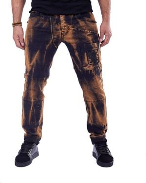 KINGZ Regular-fit- Designer Jeans mit Stickereien Braun W30/L34 - Blau