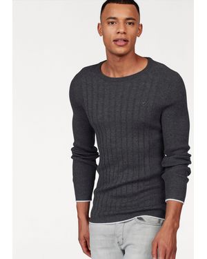 Bruno Banani Rundhalspullover in Rippoptik - Grau