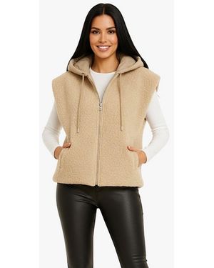 Worldclassca Fellimitatweste Teddy Weste Warm Kuschelig Zipper Kapuze Winter Ärmellos Neue Kollektion - Natur