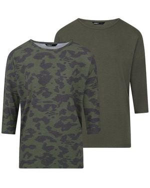 ONLY T-Shirt Damen Top Onglamour Regular Fit 3/4 Ärmel (2-Tlg) Basic 3/4 Arm Shirt Mit Rundhalsausschnitt - Schwarz