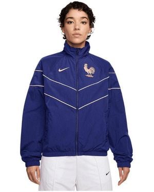 Nike Sweatjacke Performance Fff Frankreich Woven Jacke Damen Polyester - Blau