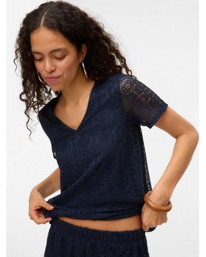 Vero Moda V-Shirt Vmmaya Ss V Neck Top Jrs Materialmix, Regular Fit, Spitze - Blau