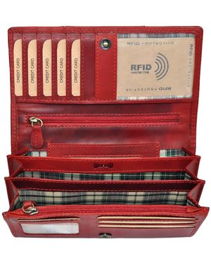 Benthill Geldbörse Echt Leder Portemonnaie Frauen Geldbeutel RFID Portmonee Groß - Rot
