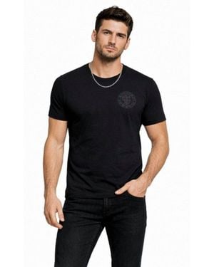 Versace Jeans Couture T-Shirt Herren Vemblem Retro Shirt V-Emblem-Logo, Atmungsaktiv, Regulär Passform - Schwarz
