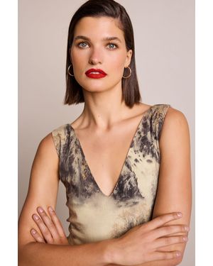 Next Midikleid aus Leinenmischung mit V-Ausschnitt (1-tlg) - Natur
