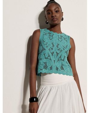 Apricot Spitzentop Häkel-Mesh-Top Häkelverzierung - Blau