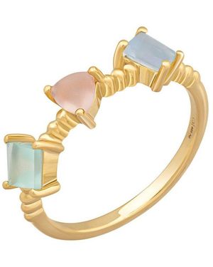 Caï Fingerring 925 Silber Vergoldet Echtstein Pastell - Schwarz