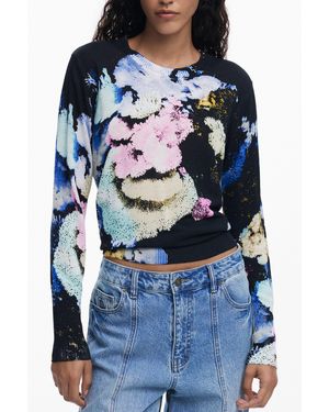 Desigual Strickpullover Stilvoller pullover: Schwarz, Langarm & Musterdesign - Blau