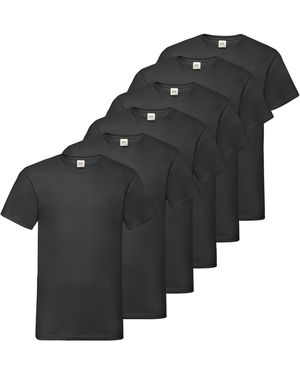 Fruit Of The Loom T-Shirt (Packung, -tlg) aus Baumwolle, V-Ausschnitt, 6-teilig - Schwarz