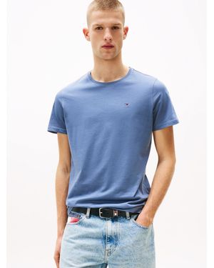 Tommy Hilfiger T-Shirt TJM ESSENTIAL SOLID TEE mit Rundhalsausschnitt und dezenter Logo-Flag - Blau