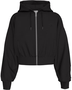 Calvin Klein Sweatjacke LS MONOGRAM TERRY CROP RELAXED F Regular fit Kapuze mit Kordelzug - Schwarz