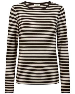 Freequent Langarmshirt Fqliana-Tee Im Streifen-Look Viskose-Stretch - Schwarz