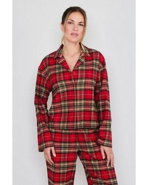 Joop! Pyjamaoberteil After Dark (Joop! Jeans) Karo-Design, Knöpfe, Langarm, Fleece-Qualität - Rot