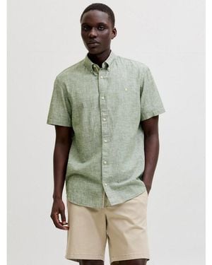Jack & Jones Kurzarmhemd Jprblusummer Lin. Bl. Shield Ss Shirt Sn Mit Stickerei - Grün