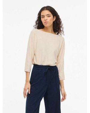 Vila 3/4 Arm-Pullover Vimalu Boatneck 3/4 Sleeve Knit Top-Noos Materialmix, Loose Fit - Blau